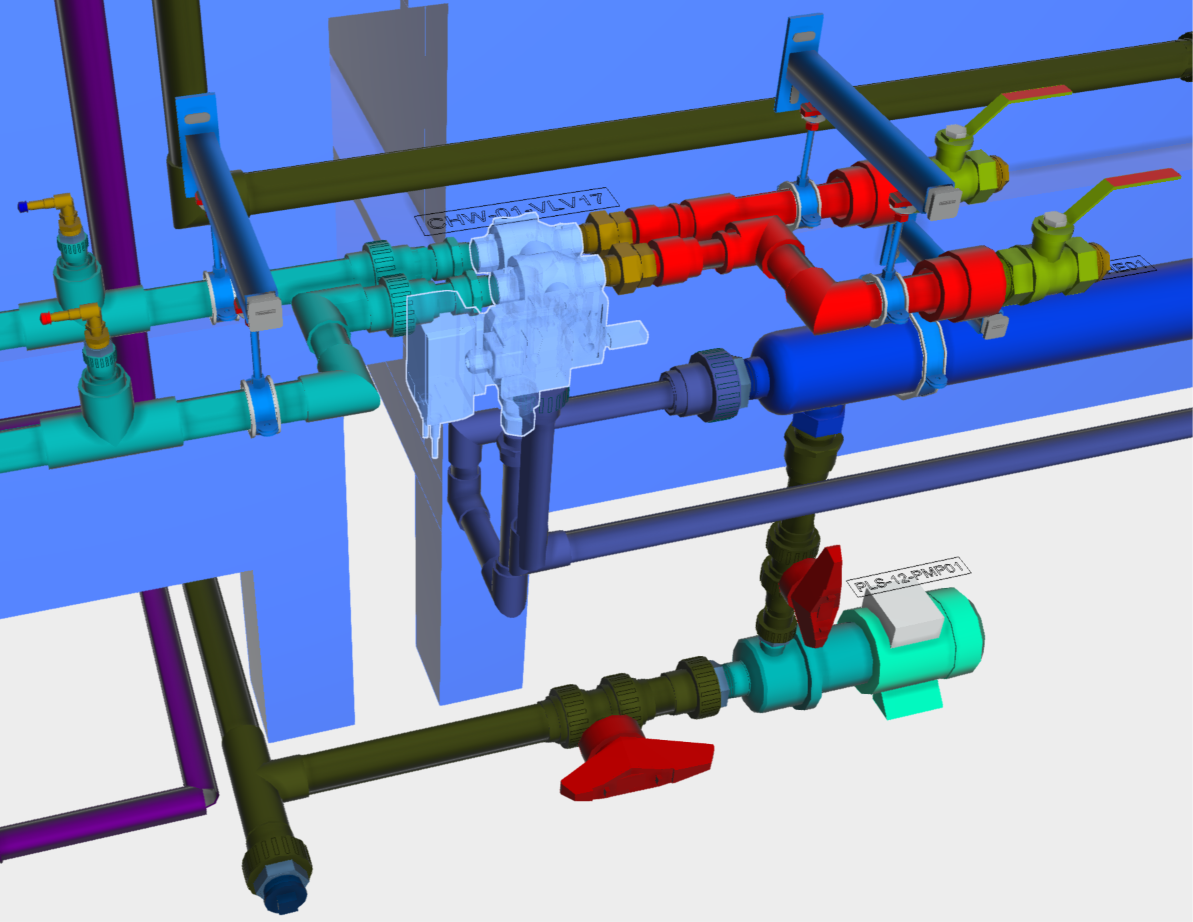 Fragment modelu 3D z zaworem PICV przewidzianym do sterowania przepływem z BMS